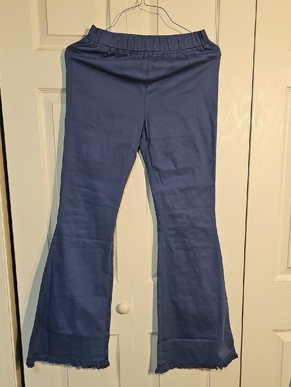 Umgee Blue Elastic Waist Flare-Leg With Fringe Pants
